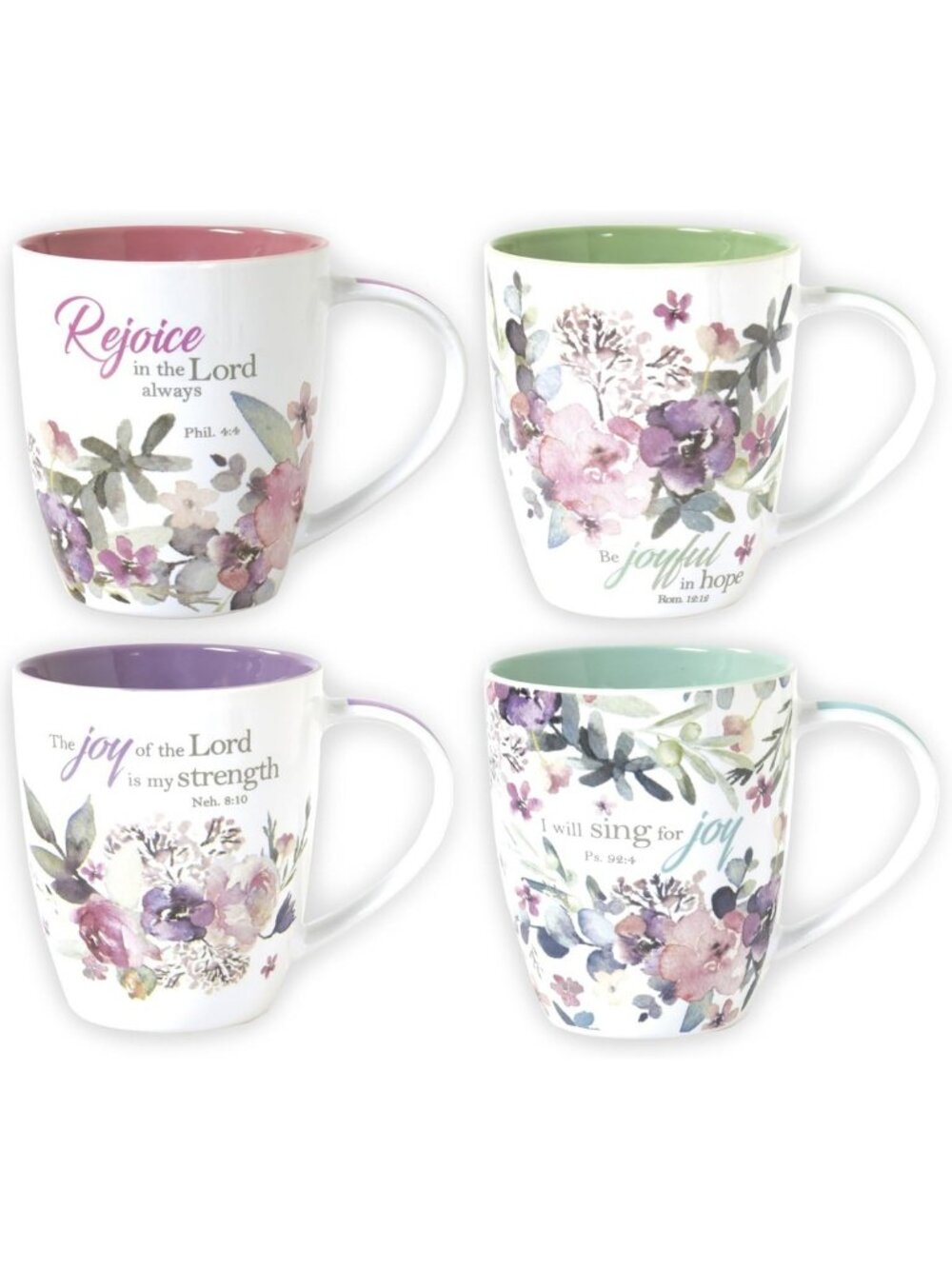 Set of 4 Floral Bible Verse Mugs - Ceramic Coffee & Tea Cups for Women